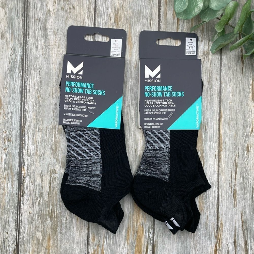 MISSION Unisex Performance Heel Tab, Medium, Black 2,  2-Packs Size M